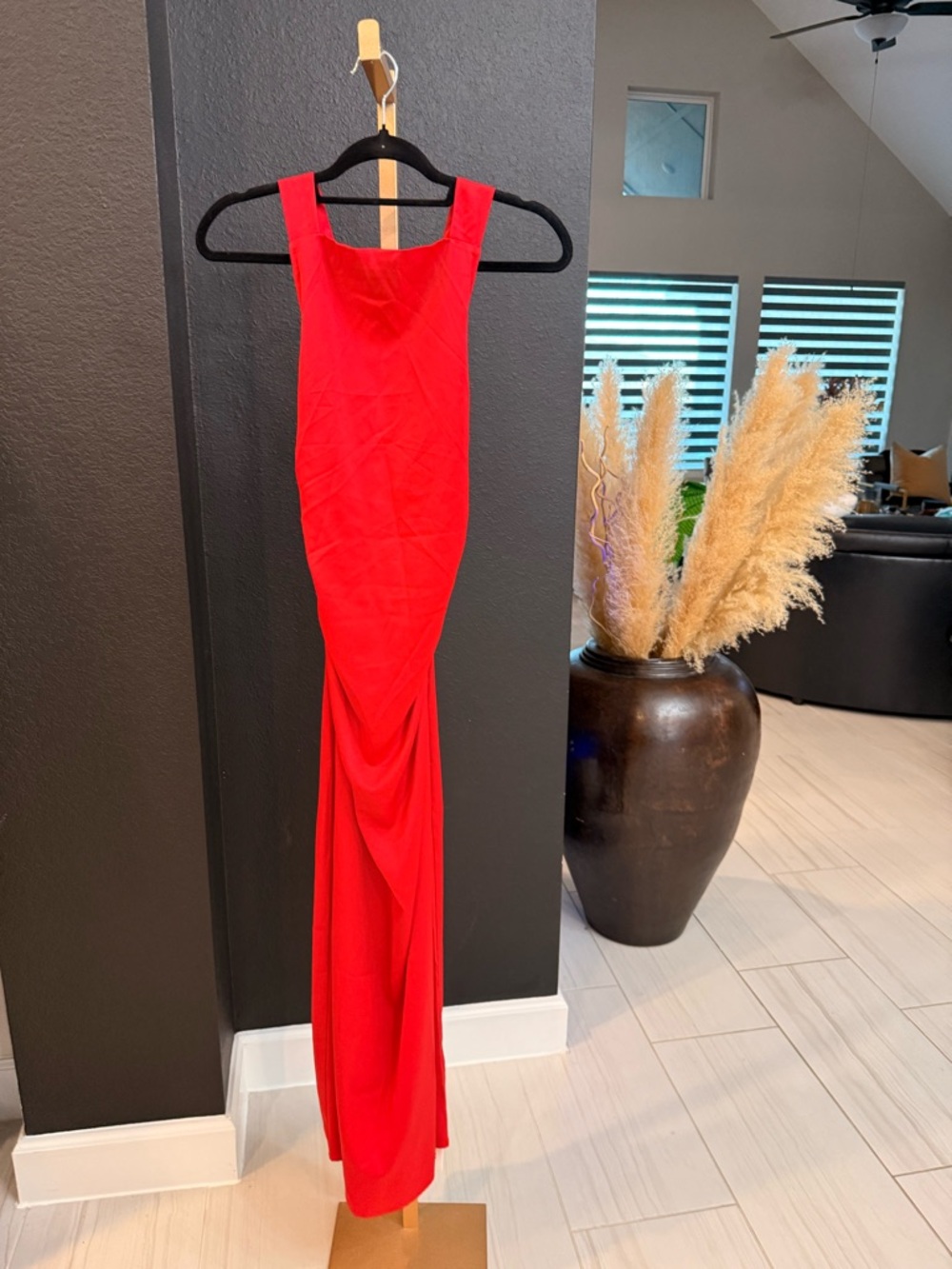 Commense Red Maxi Dress with Side Drape